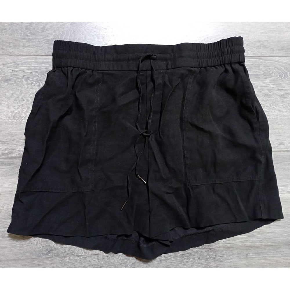 Kersh Black Rayon Blend Summer Shorts Womens Medium Elastic Drawstring Casual